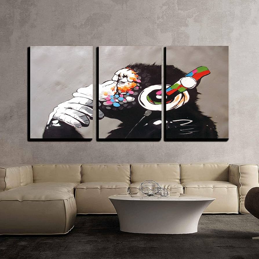 Amazon.co.jp: 現代の額入りキャンバス 絵画 考える ゴリラ サル